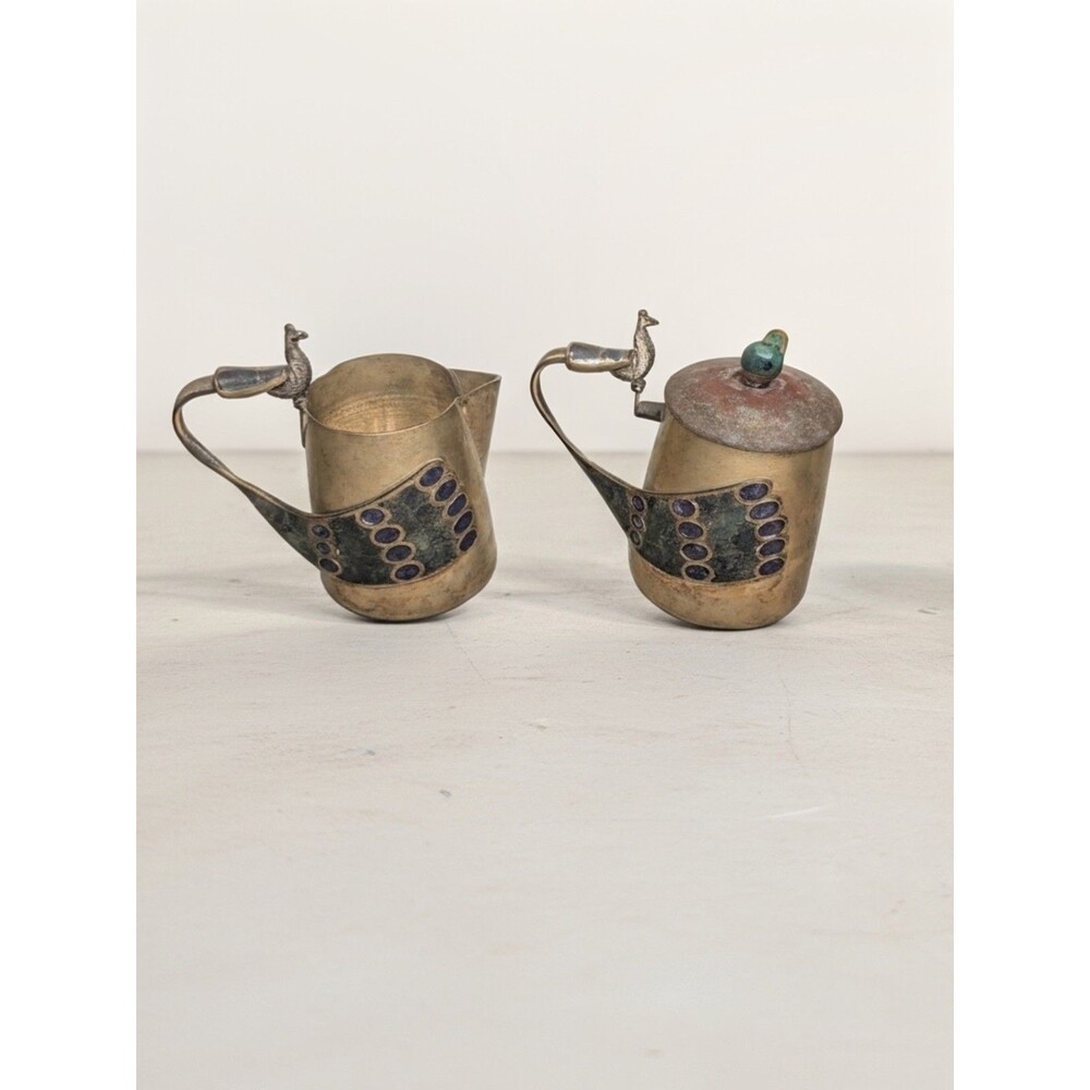 Wolmar Castillo Silverplated Sugar Creamer & Spoon With Peacock Handles SEE PICS